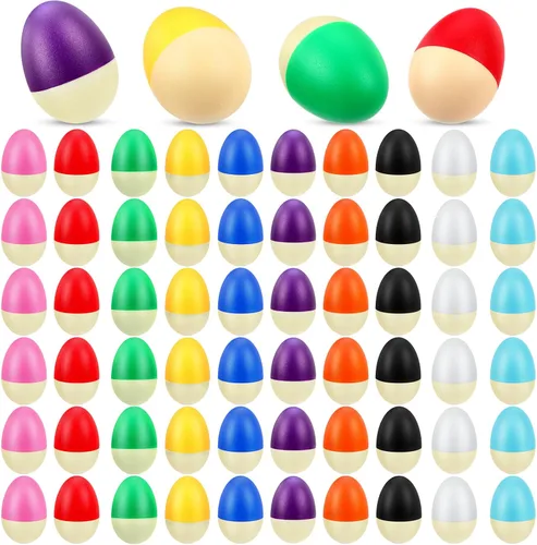 Miniatura 11 de 100 piezas de huevos a granel, instrumentos musicales de percusión, huevos de maracas para niños, juguetes de plástico para aprender pintura, música