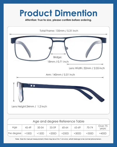 Miniatura 3 de Lentes de lectura de metal para hombres, con bloqueo de luz azul, lentes rectangulares de borde completo, bisagras de resorte, paquete de 3