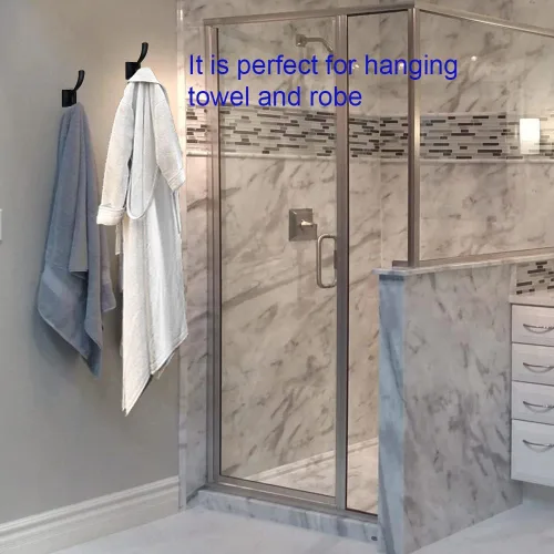 Miniatura 5 de Ganchos negros para toallas, soporte doble para toallas, abrigos y batas, ganchos de pared resistentes para baño, dormitorio, cocina, piscina, Negro