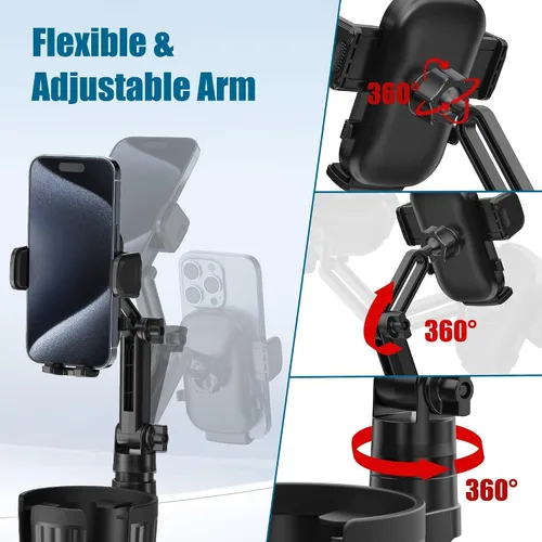 Miniatura 5 de Soportes para teléfono para portavasos de tu automóvil, soporte para teléfono celular 2 en 1 con soporte para tazas, base expandible, cuello
