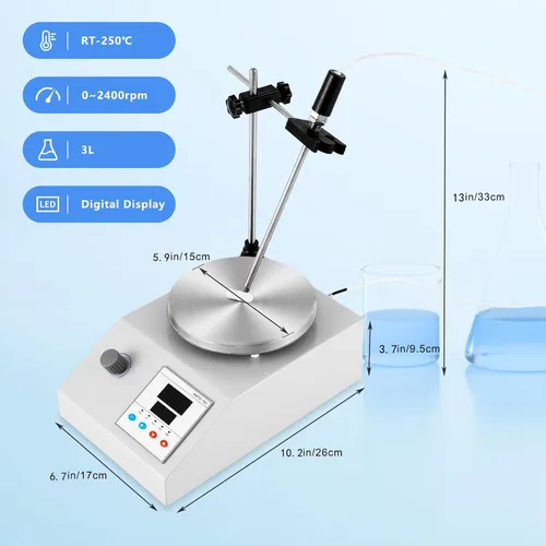 Miniatura 2 de Agitador magnético placa caliente cámara de agitación de 5.9 pulgadas, temperatura máxima de 2400 rpm y 482 ℉, mezclador magnético con barra