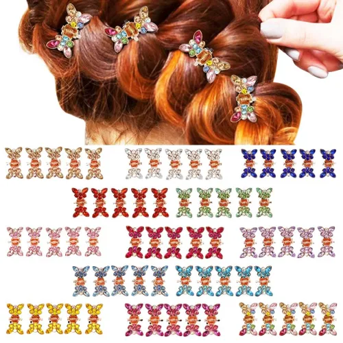 Mini accesorios para el cabello de cristal brillante, clips de garra de diamantes de imitación, clips de metal de mariposa de flores pequeñas para