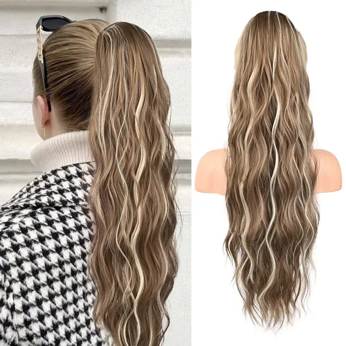 Miniatura 43 de FLUFYMOOZ Extensión de Cola de Caballo, Extensiones de Cabello de Cola de Caballo con Cordón de 26 Pulgadas para Mujeres, Postizo de Cabello