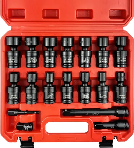 Miniatura 9 de EACELIY Juego de llaves de 64 piezas de 3/8", Juego de llaves de impacto, SAE/métrico, profundo y poco profundo, acero Cr-V, 6 puntas