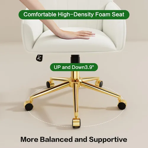 Miniatura 5 de Silla de escritorio para oficina en casa cómoda con ruedas ajustables y giratorias, silla moderna de terciopelo para maquillaje con respaldo y Blanco