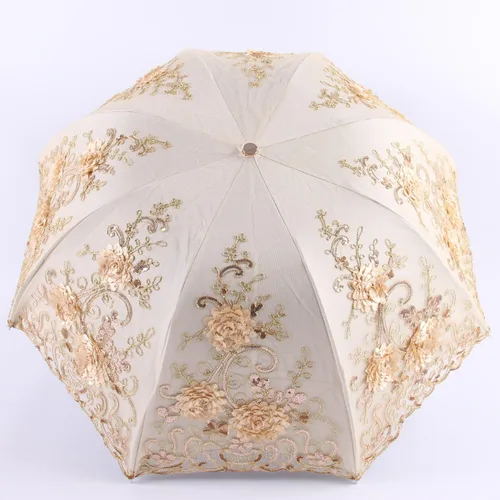 Miniatura 103 de Honeystore Sombrilla bordada con flor 3D plegable UV con encaje clásico