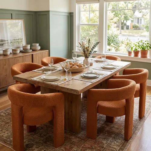Miniatura 31 de Hyfirm Sillas de Comedor Modernas Tipo Barril Juego de 1, Cómoda Silla de Comedor de Acento Tapizada en Chenilla con Brazo para Cocina Sala de Estar