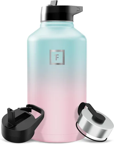 Miniatura 119 de IRON °FLASK Frasco de hidratación para acampar y senderismo con pajilla, botella de agua deportiva de acero inoxidable con aislamiento de boca Dark