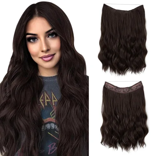 Miniatura 21 de SARLA Extensión de Cabello con Alambre Invisible con 3 Clips Pieza de Cabello Sintética Corta de Ondas de Playa Diadema Transparente Ajustable
