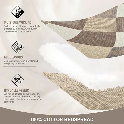 Miniatura 4 de Juego de ropa de cama de tamaño Queen grande, colcha de 120" x 102", 100% algodón, colcha acolchada ligera, juego de cubrecama de estilo rústico, 3