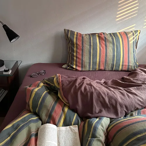 Miniatura 9 de mixinni Juego de funda de edredón vintage a rayas, tamaño twin, juego de ropa de cama de 3 piezas, 100% algodón lavado, suave y transpirable, funda