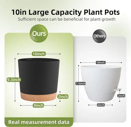 Miniatura 2 de QCQHDU Maceta de 10 pulgadas, paquete de 2 macetas para plantas de interior con agujeros de drenaje y platillo, macetas para exteriores, decoración