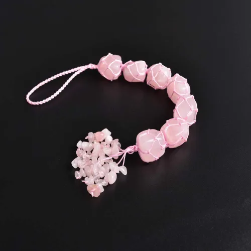 Miniatura 2 de Adornos colgantes de cuarzo rosa natural hechos a mano para auto, piedras de cristal para decoración del hogar, ornamento Feng Shui, decoración
