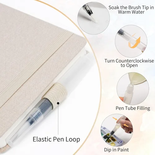 Miniatura 6 de Yopih Artists - Cuaderno de bocetos de acuarela de lino premium, cuaderno de acuarela de 5.5" x 5.5" con papel de algodón de prensa en frío de Beige