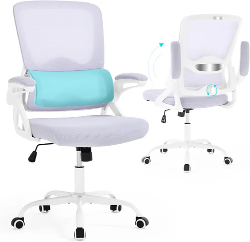 Miniatura 10 de Silla de oficina ergonómica, silla de oficina de malla con soporte lumbar, silla de escritorio de respaldo medio con brazos abatibles, cómoda silla