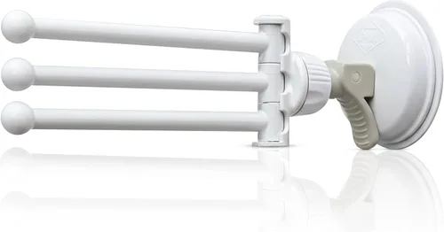 Safe-er-Grip Changing Lifestyles Drip Dry - Estante de secado portátil, color blanco con 3 brazos móviles, barra de toalla con ventosa con brazo