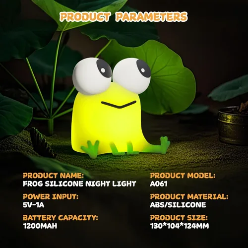 Miniatura 6 de FAMIDUO Linda luz nocturna de rana, lámpara LED de silicona esponjosa novedosa de animales, luz nocturna para guardería a 3 niveles con Verde