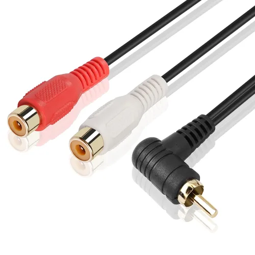 Miniatura 2 de Cable divisor RCA Y, 2 unidades de cable adaptador de audio estéreo RCA de 90 grados, 1 macho a 2 hembras, 9.8 in