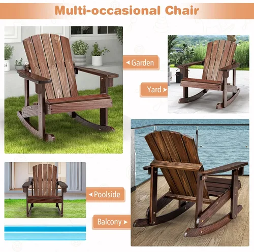 Miniatura 7 de Giantex Mecedora Adirondack de madera para niños, para exteriores, con asiento de listones, pies mecedores suaves, capacidad de peso de 300 libras