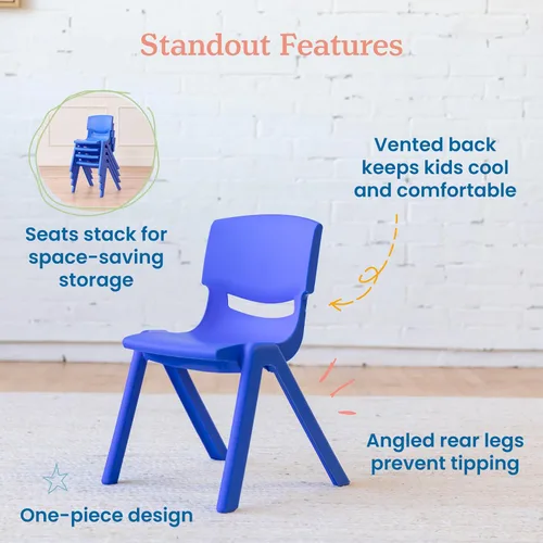 Miniatura 5 de ECR4Kids Silla Escolar Apilable de 12 Pulgadas de Plástico, Muebles para Aula, Azul, Paquete de 4