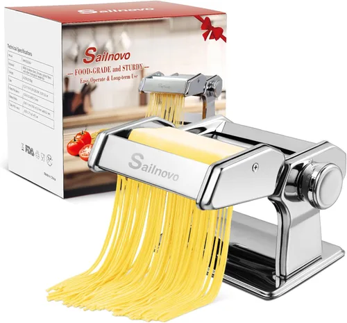 Miniatura 10 de Sailnovo Máquina para hacer pasta, máquina para hacer pasta de rodillo 180, 9 ajustes de grosor ajustables, máquina de fideos 2 en 1 con rodillos