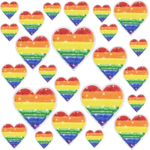 Miniatura 8 de Daifunli 24 parches para planchar con corazón de lentejuelas en 4 tamaños, parches decorativos bordados brillantes para ropa, bolsas, chaquetas
