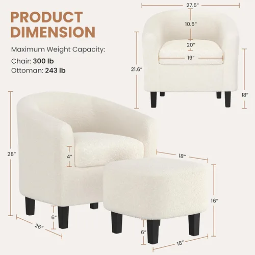 Miniatura 3 de Yaheetech Juego de 2 sillas tipo barril de pana, tapizadas, sillones redondos, sillas de espera con cojín suave para sala de estar, dormitorio, sala