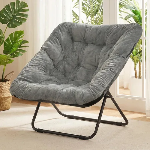 Miniatura 16 de Grezone Silla plegable con platillo, silla de luna perezosa de gran tamaño con marco de metal, cómodas sillas de dormitorio para dormitorio, sala