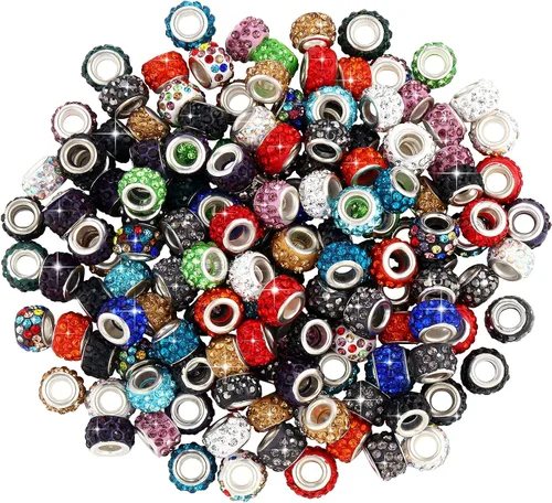 Miniatura 8 de Hicarer 200 cuentas europeas de diamantes de imitación de 0.394 pulgadas (0.433 in), cuentas espaciadoras de agujeros grandes para bricolaje blanco