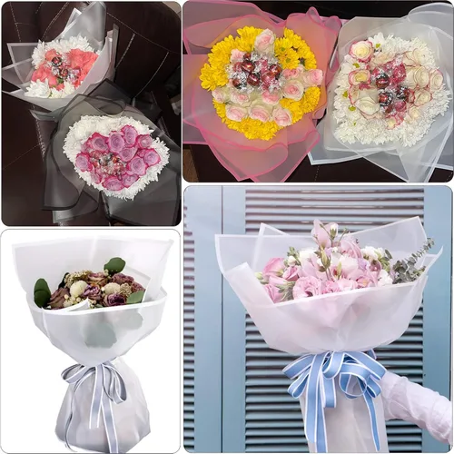 Miniatura 7 de VOWOVOSDAY 20 piezas de papel de regalo de flores, papel de regalo impermeable para ramo de flores, suministros de ramo de floristería, embalaje