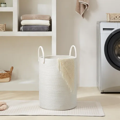 Miniatura 4 de Youdenova - Cesta de cuerda de algodón para la ropa sucia, 72 litros, plegable, cesta de almacenamiento de ropa para mantas, organización de Blanco