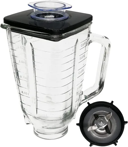 Licuadora de repuesto para 5 tazas de vidrio con tapa de tarro y hoja de trituración de hielo de 4 puntos de acero inoxidable, tapa inferior del