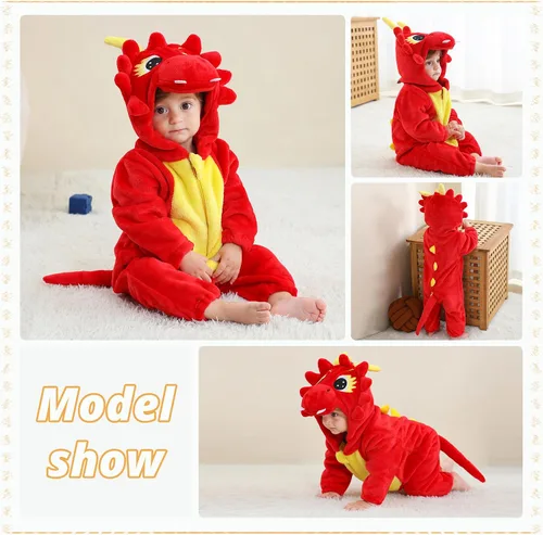 Miniatura 5 de MICHLEY - Overol unisex para bebé, mameluco estilo animal, con capucha, de franela, cosplay, para invierno u otoño