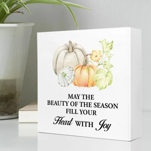 Miniatura 3 de Q692 - Decoración de mesa de otoño, con texto en inglés "May the Beauty of the Season", decoración rústica de madera de otoño para decoración
