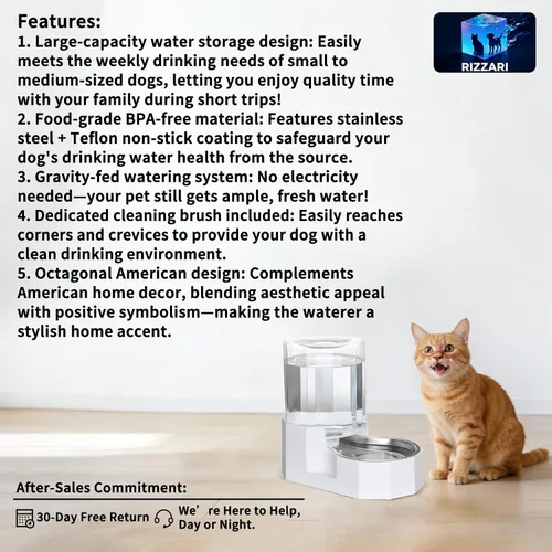 Miniatura 2 de Sfozstra - Dispensador de agua por gravedad: Comedero automático de 4L en acero inoxidable blanco para gatos sin filtros para mascotas, uso