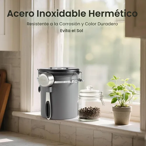 Miniatura 5 de Veken - Recipiente hermético para café de acero inoxidable, contenedor de almacenamiento de alimentos para la cocina con registro de fecha y cuchara
