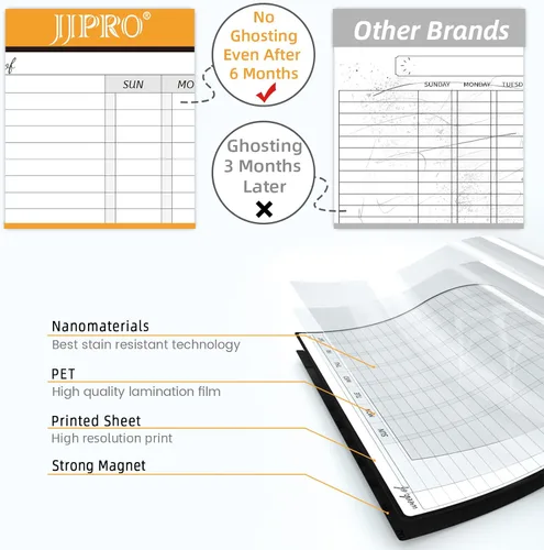 Miniatura 3 de JJPRO Tabla magnética de tareas de borrado en seco y planificador mensual de pizarra blanca para refrigerador, tabla de tareas para varios niños