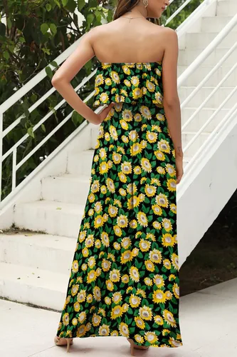 Miniatura 5 de ZMPSIISA - Vestido largo de verano con hombros descubiertos para mujer vestido largo sin tirantes con volantes color azul y blanco estilo bohemio