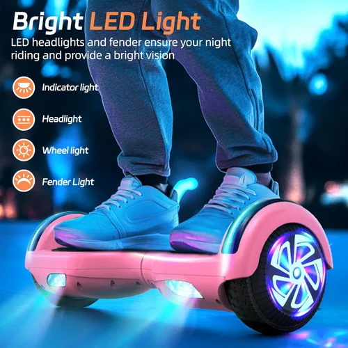Miniatura 3 de Scooter con luces LED Bluetooth Corlorful, ruedas de 6.5 pulgadas, scooter de motor dual de 300 W para niños, niñas, niños y adultos, todas las Rosa