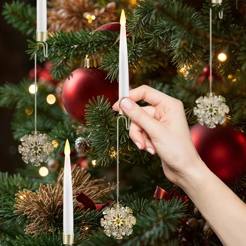 Miniatura 2 de Velas de árbol de Navidad LUSHARBOR, pack de 10 velas cónicas sin llama para árbol de Navidad, velas LED falsas operadas con batería con control