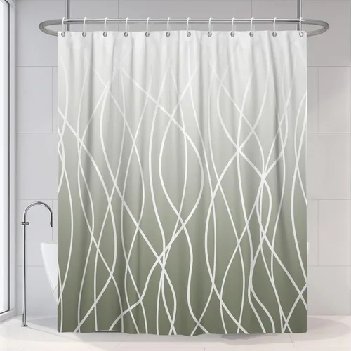 Miniatura 29 de Cortina de ducha pequeña a rayas gris claro degradado para baño, 36 x 72 pulgadas, juego de cortina de ducha geométrica para cabina de RV