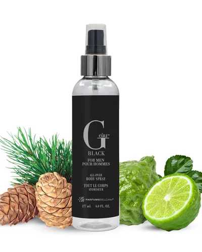 PB ParfumsBelcam G eàu - Spray corporal negro para hombres – Aroma acuoso fresco con salvia, incienso y pimienta – Bruma corporal ligera y