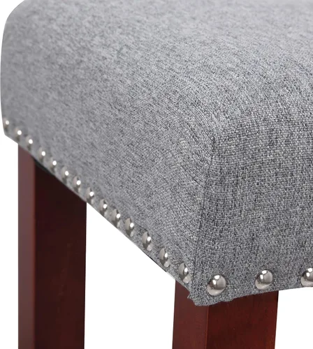 Miniatura 7 de WO Home Furniture Taburete de bar de 29 pulgadas, taburete tapizado sin espalda con patas de madera rojo cereza para cocina (gris)