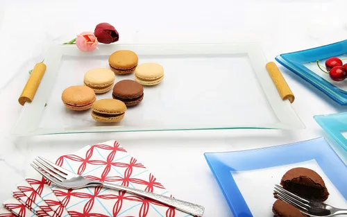 Miniatura 6 de GAC - Platos cuadrados de postre de vidrio templado de colores azules surtidos, 6 pulgadas, juego de 5, resistentes a la rotura, aptos para horno