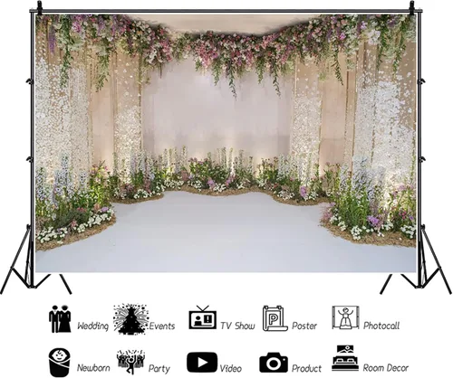 Miniatura 2 de Telón de fondo de fotografía de boda de 5 x 3 pies, telón de fondo de flores para despedida de soltera, propuesta de flores, telón de fondo