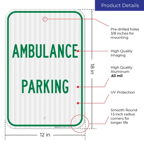 Miniatura 3 de Señal de estacionamiento para ambulancia, 12 x 18 pulgadas, 3M EGP reflectante aluminio .063, resistente a la decoloración, fabricado en Estados