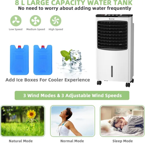 Miniatura 4 de COSTWAY Enfriador de aire evaporativo portátil para habitación, enfriador de aire para refrigeración y sueño con control remoto, temporizador de 7.5