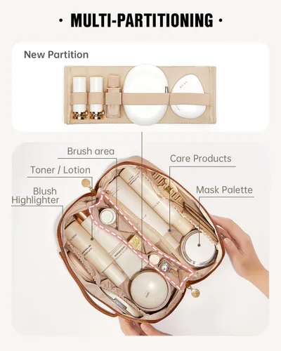 Miniatura 2 de EACHY Bolsa de Maquillaje de Viaje, Bolsas de Cosméticos de Gran Capacidad para Mujeres, Bolsa Portátil Impermeable que se Abre Plana, Bolsa de Aseo
