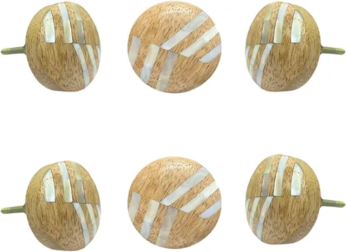 Miniatura 11 de Perilla Home Juego de 6 pomos de puerta de madera - Pomos decorativos ovalados con incrustación para puerta con mango, elegante adición