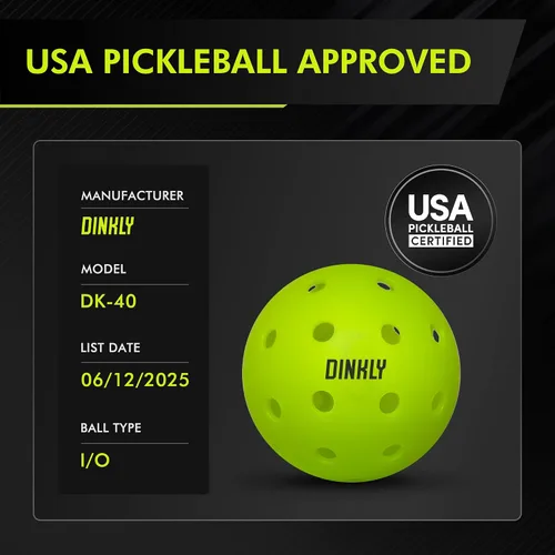 Miniatura 9 de Bolas de Pickleball Dinkly, Bolas de Pickleball para Exteriores Aprobadas por USAPA, Bola de Pickleball con Mayor Durabilidad con Diseño